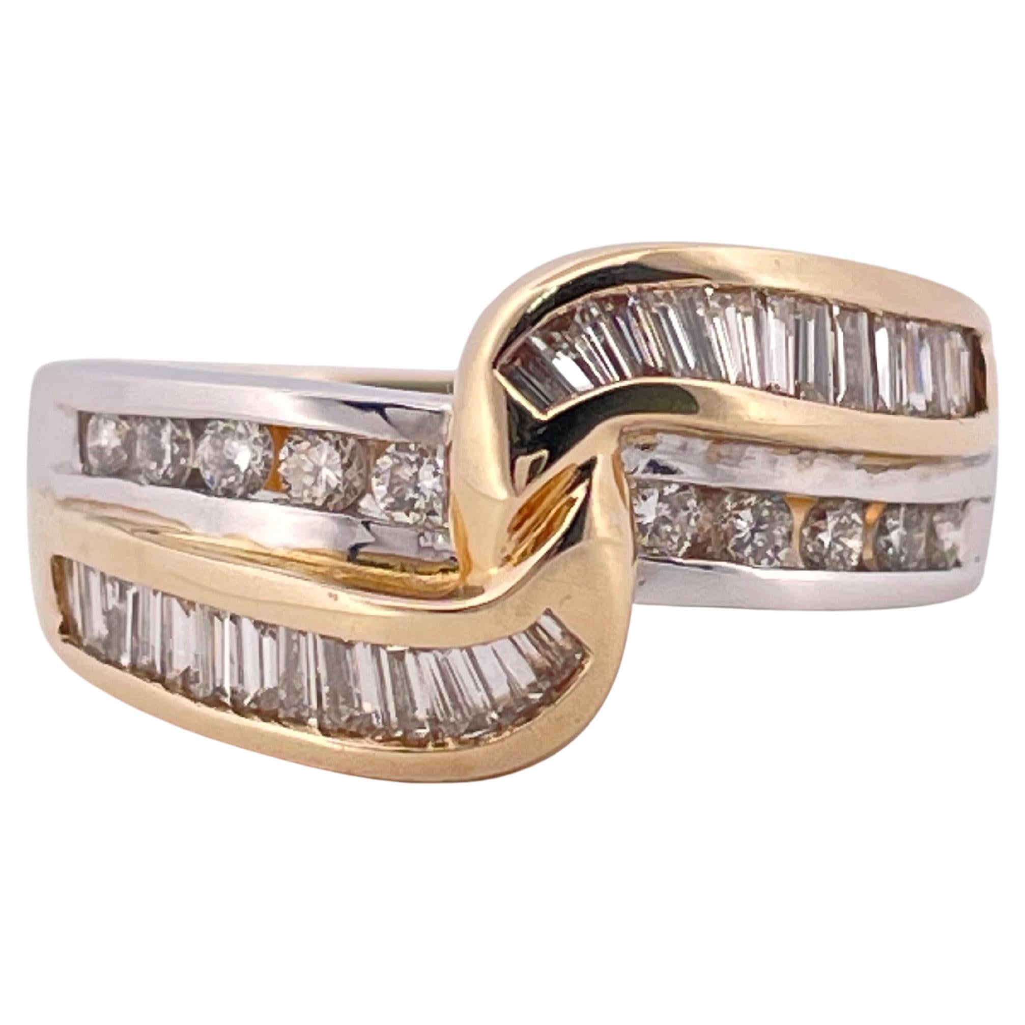 Anillo de diamantes H-I SI1 de oro de 14k en dos tonos de 0,75 ctw