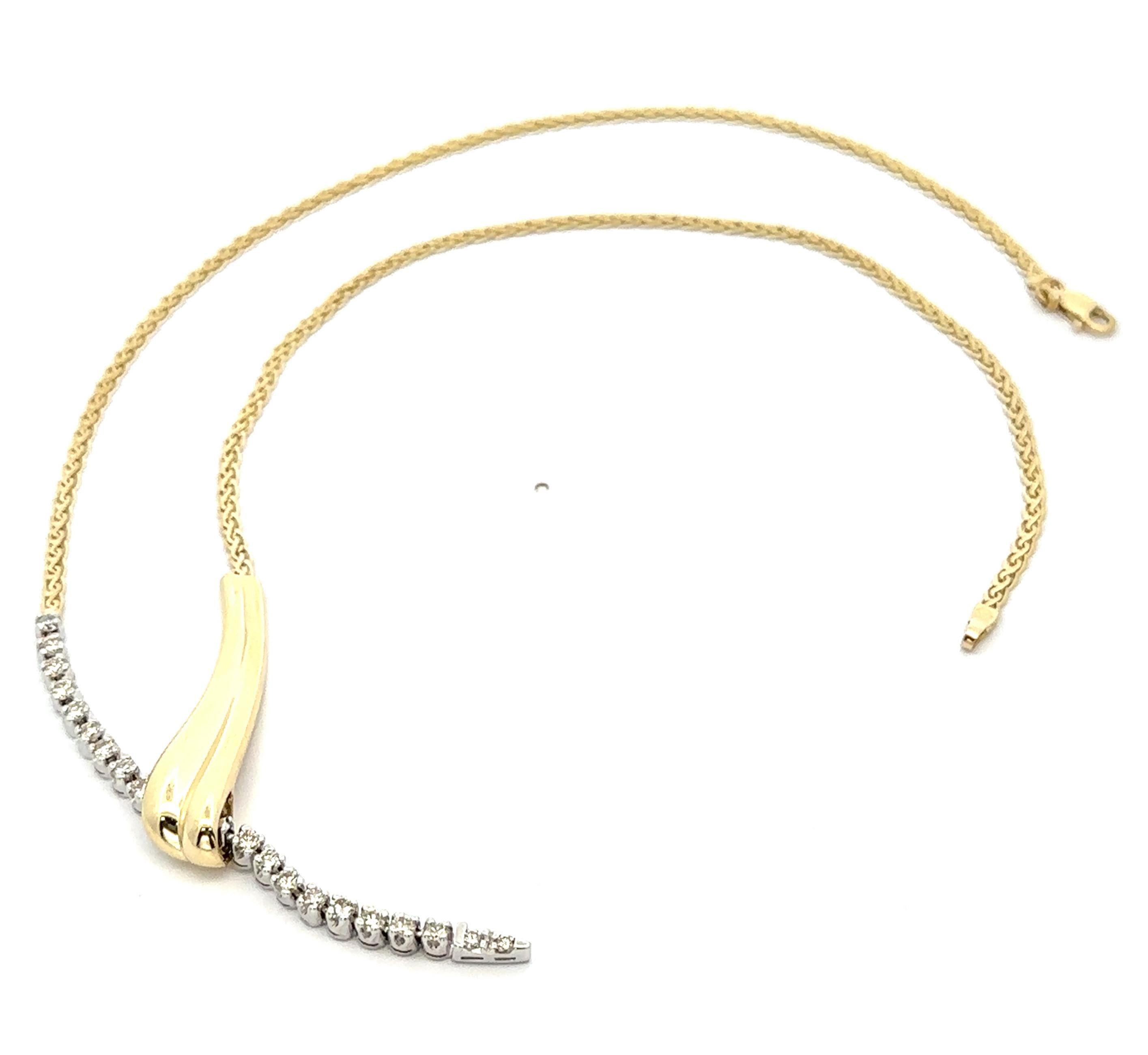 14k zwei Ton Gold 0,95ctw Diamant Schlange Lariat Halskette w / flache Fancy Link Kette im Zustand „Hervorragend“ im Angebot in Montclair, NJ