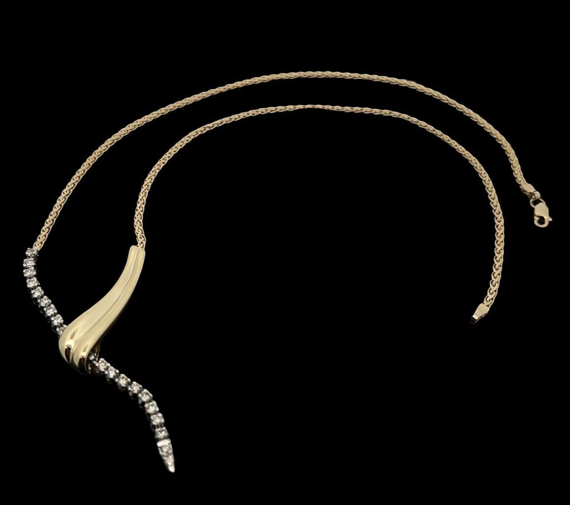 14k zwei Ton Gold 0,95ctw Diamant Schlange Lariat Halskette w / flache Fancy Link Kette Damen im Angebot