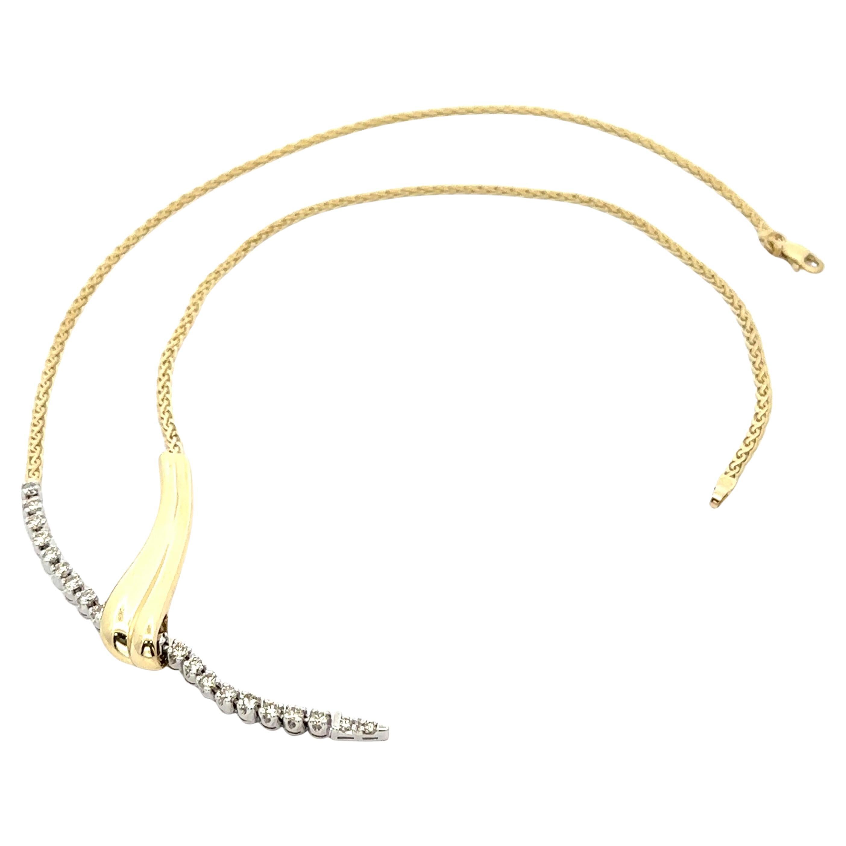 14k zwei Ton Gold 0,95ctw Diamant Schlange Lariat Halskette w / flache Fancy Link Kette im Angebot