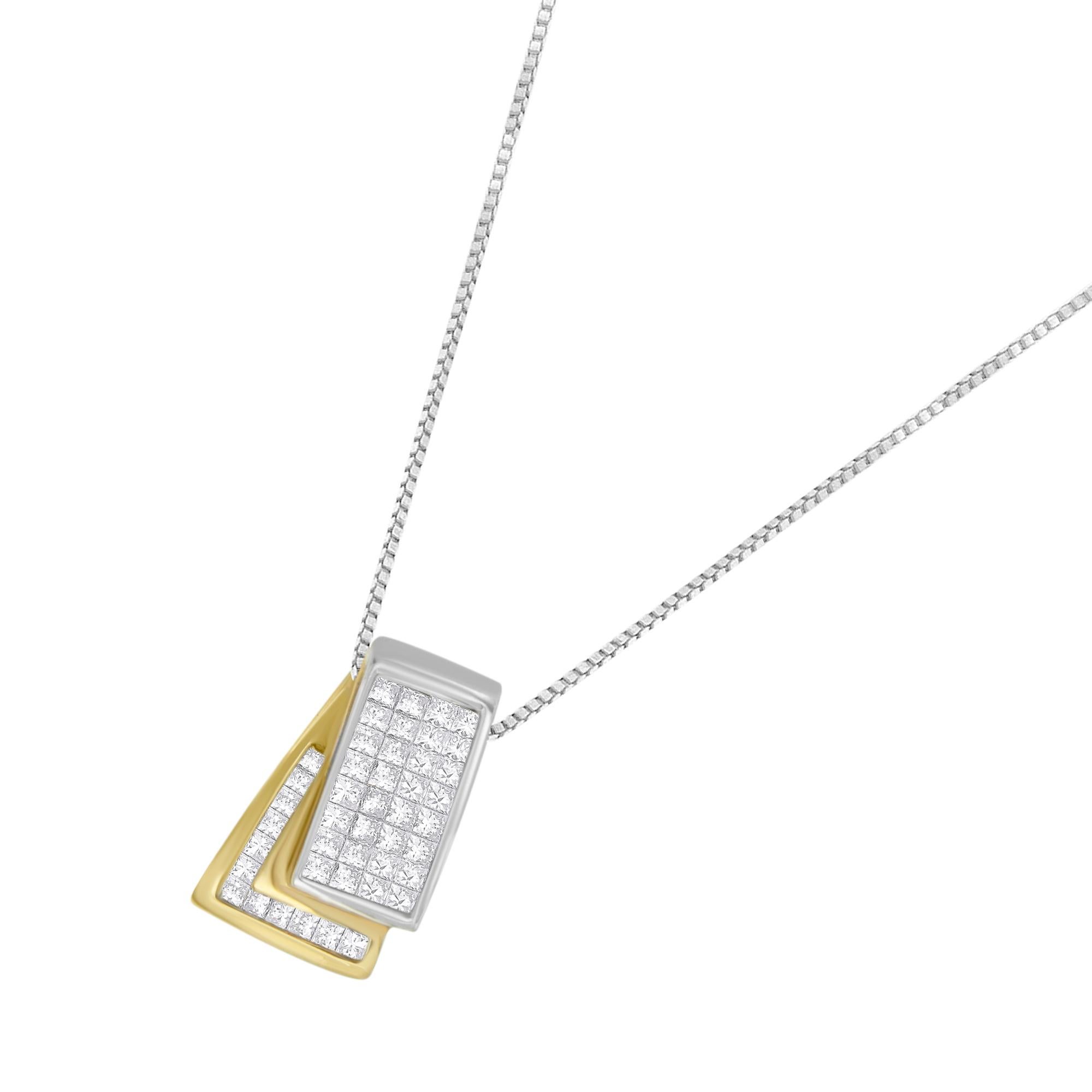Modern 14k Two-Tone Gold 1.0 Carat Diamond Foldover Box Pendant Box Chain Necklace For Sale