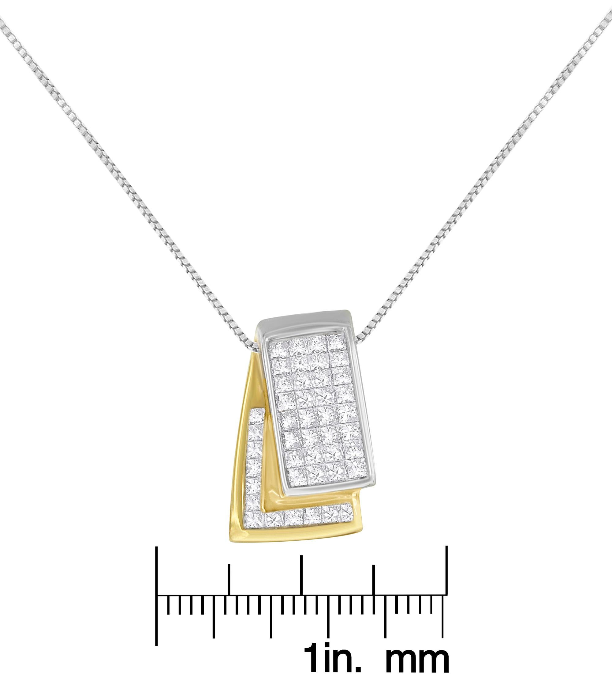 14k Two-Tone Gold 1.0 Carat Diamond Foldover Box Pendant Box Chain Necklace In New Condition For Sale In New York, NY