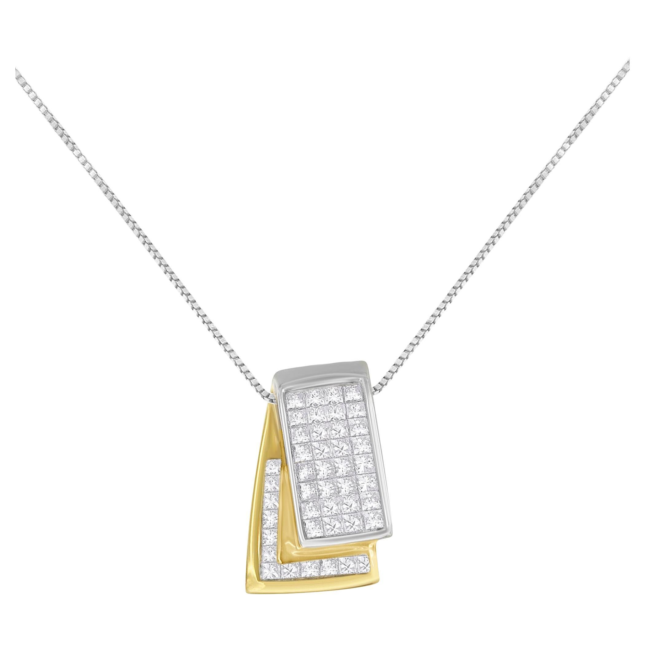 14k Two-Tone Gold 1.0 Carat Diamond Foldover Box Pendant Box Chain Necklace For Sale