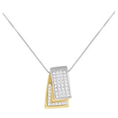 14k Two-Tone Gold 1.0 Carat Diamond Foldover Box Pendant Box Chain Necklace