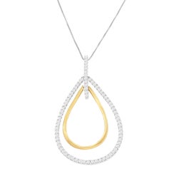 14K Two-Tone Gold 1.0 Carat Round Cut Diamond Double Burst Pendant Necklace
