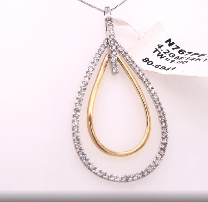 14 Karat zweifarbiges Gold 1,0 Karat Rundschliff Diamant Double Burst Anhänger Halskette Damen im Angebot