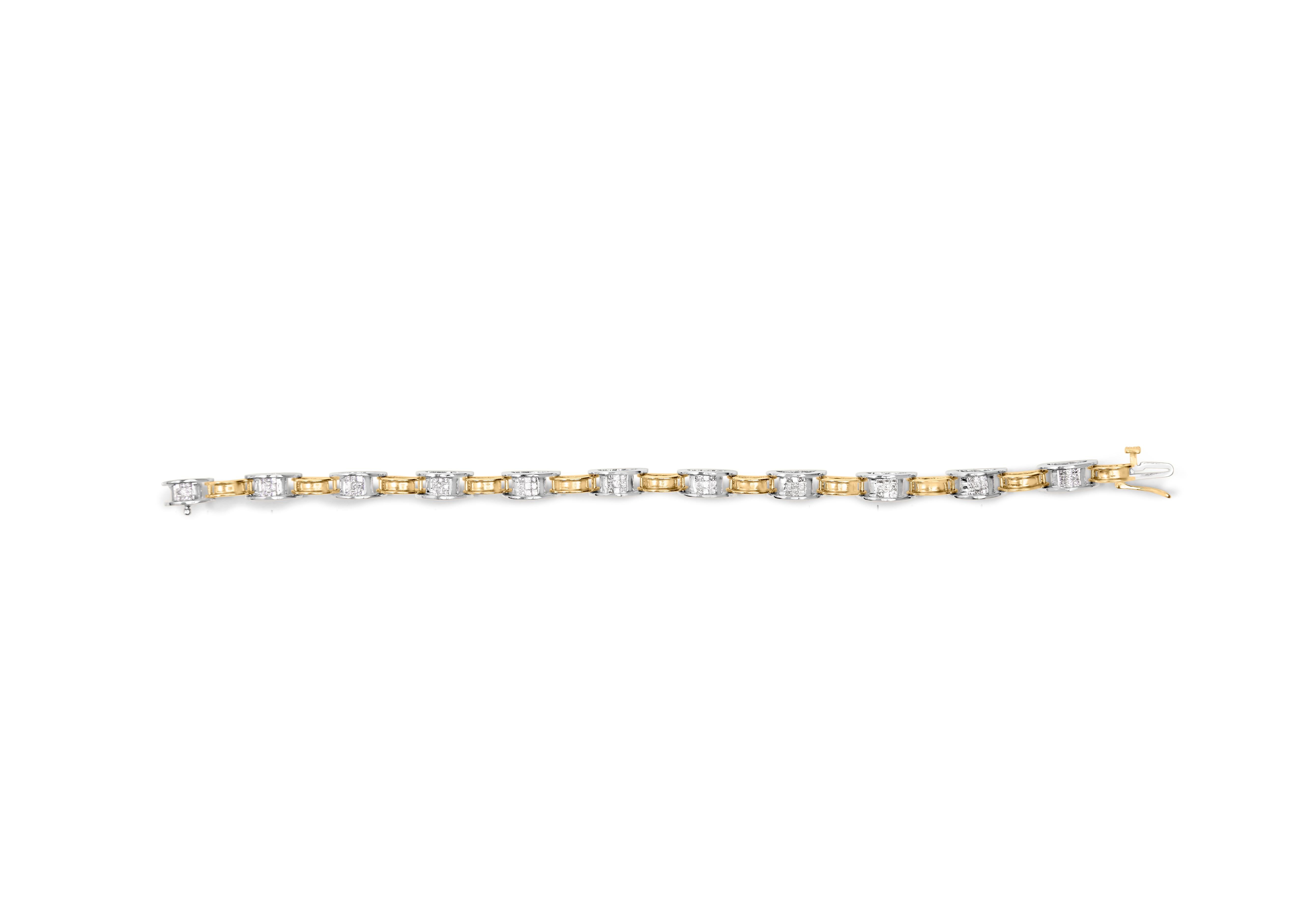 14K zweifarbiges Gold 1,00 Karat Diamantarmband mit Kette und Gliedern im Prinzessinnenschliff 7