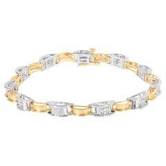 Bracelet en or 14K bicolore à maillons de 7" et diamants taille princesse de 1,00 carat