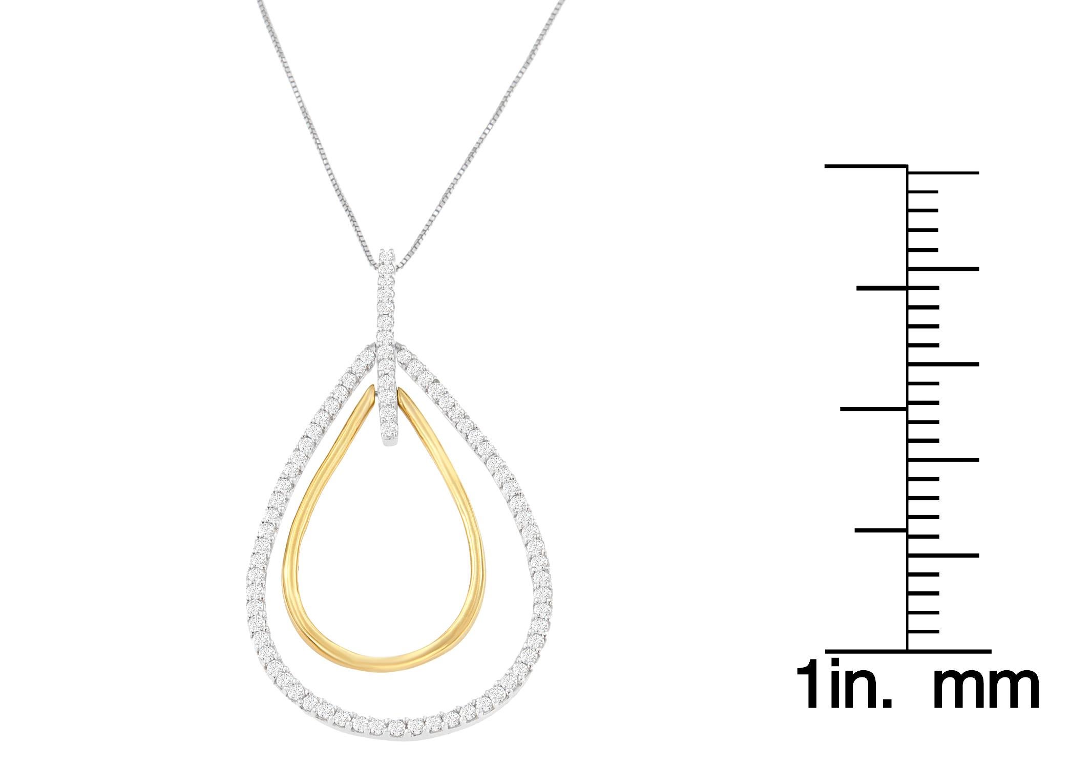 14k Two-Tone Gold 1.00 Cttw Round Cut Diamond Double Burst Pendant Necklace In New Condition For Sale In New York, NY