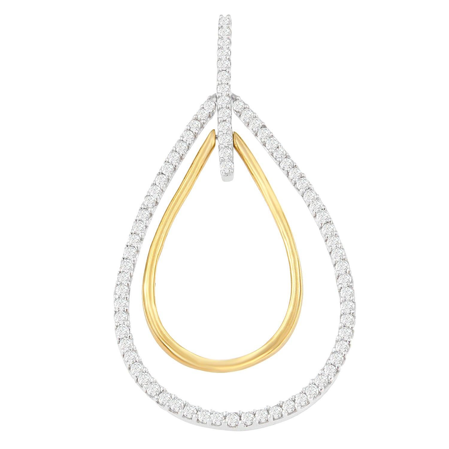 14k Two-Tone Gold 1.00 Cttw Round Cut Diamond Double Burst Pendant Necklace For Sale