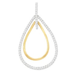 14k Two-Tone Gold 1.00 Cttw Round Cut Diamond Double Burst Pendant Necklace