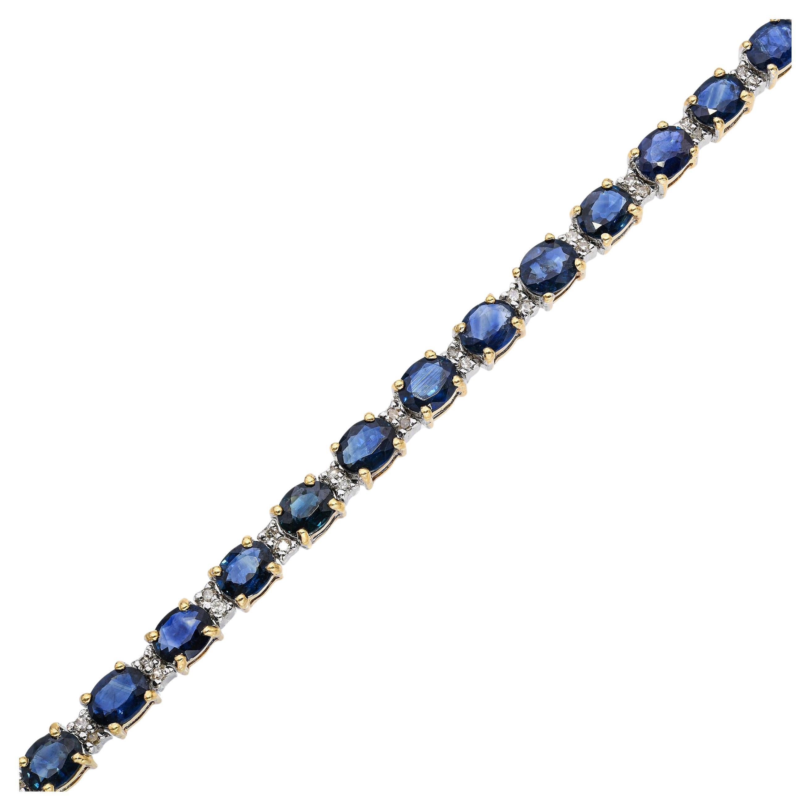 14k Two Tone Gold 12.48tcw Sapphire and Diamond Tennis Bracelet For Sale