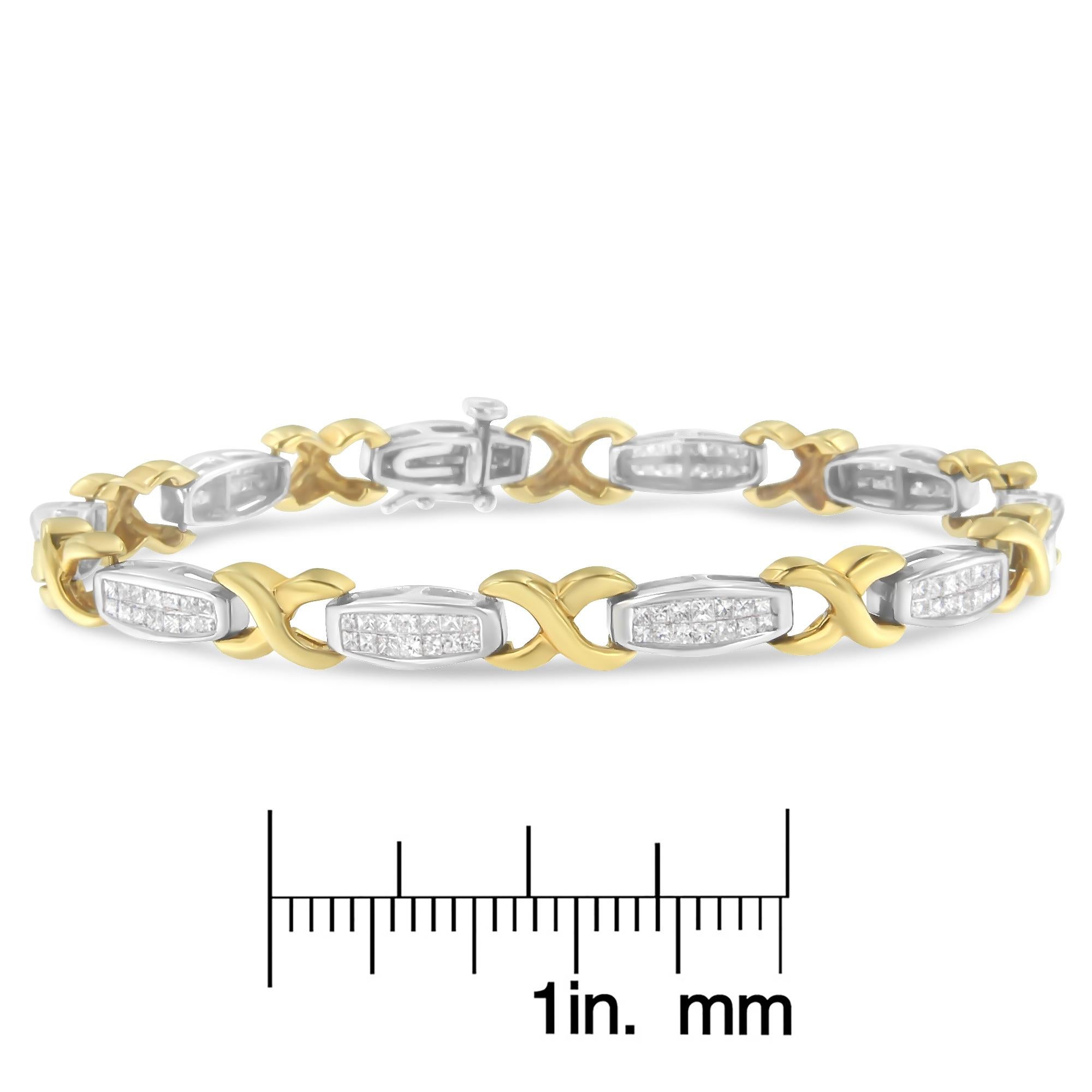 Pulsera de Tenis de Oro de Dos Tonos de 14k con Diamantes de Engaste Invisible de 2 Cttw y X-Link en Nuevo estado para la venta en New York, NY