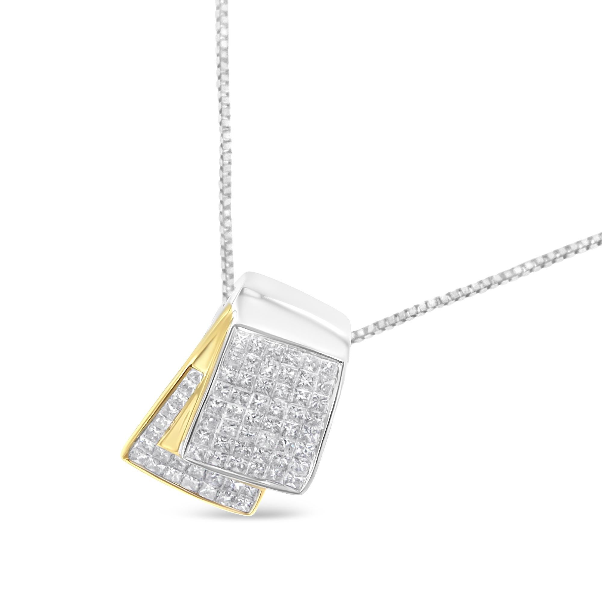 Moderne Collier pendentif en or bicolore 14 carats avec boîte en diamants de 2,0 carats en vente
