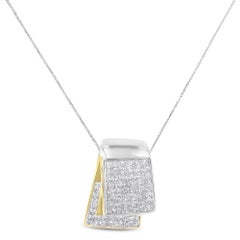 14K Two-Tone Gold 2 Carat Diamond Box Pendant Necklace