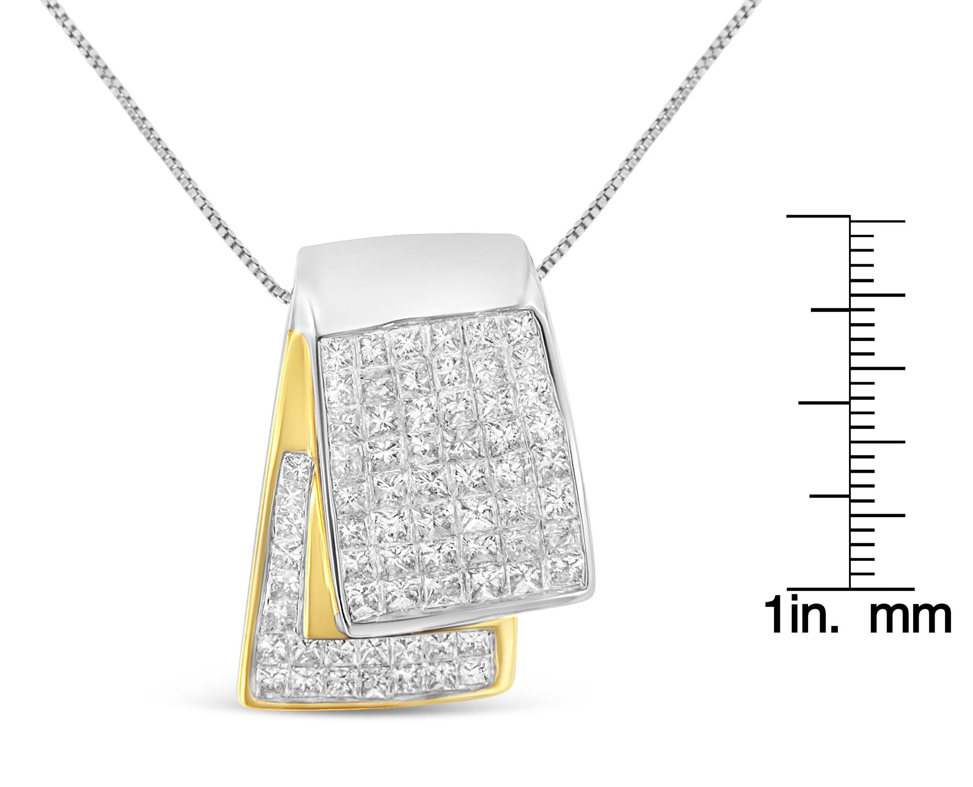Collana con ciondolo a scatola di diamanti in oro 14K a due toni da 2 carati In condizioni Nuovo in vendita a New York, NY