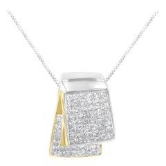 14K zweifarbige Gold-Halskette mit Anhänger mit 2 Karat Diamanten in Schachtel