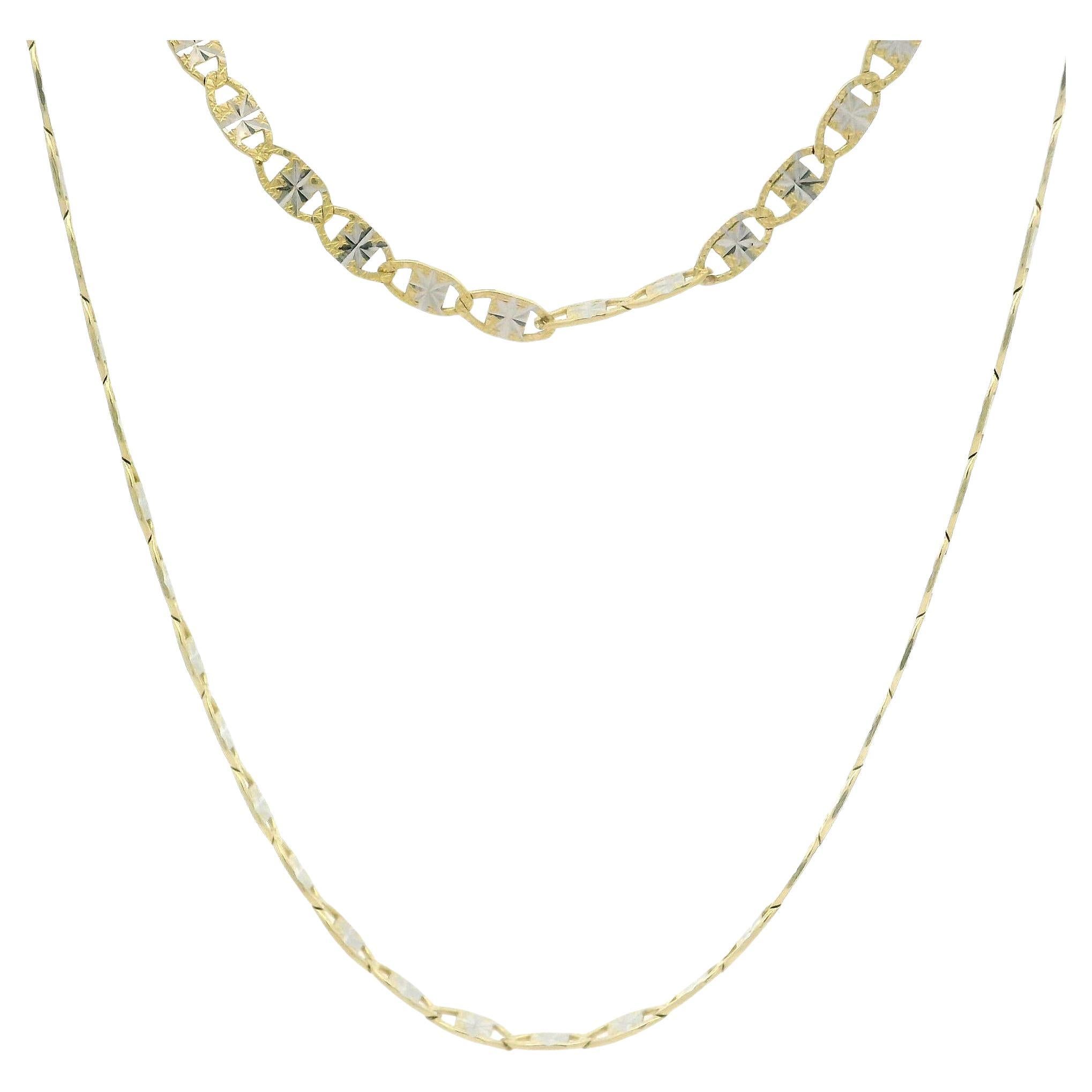 14k zwei Tone Gold 22" Diamantschliff Finish Brilliant Flat Link Kette Halskette