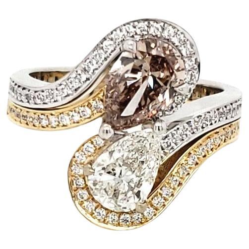 18k Two-Tone Gold 2.06ct Pear-shaped Diamond Two Stone Diamond Ring ...