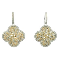 14k Two-tone Gold 2.95 Carat Round-cut Diamond Clover Honeycomb Earrings