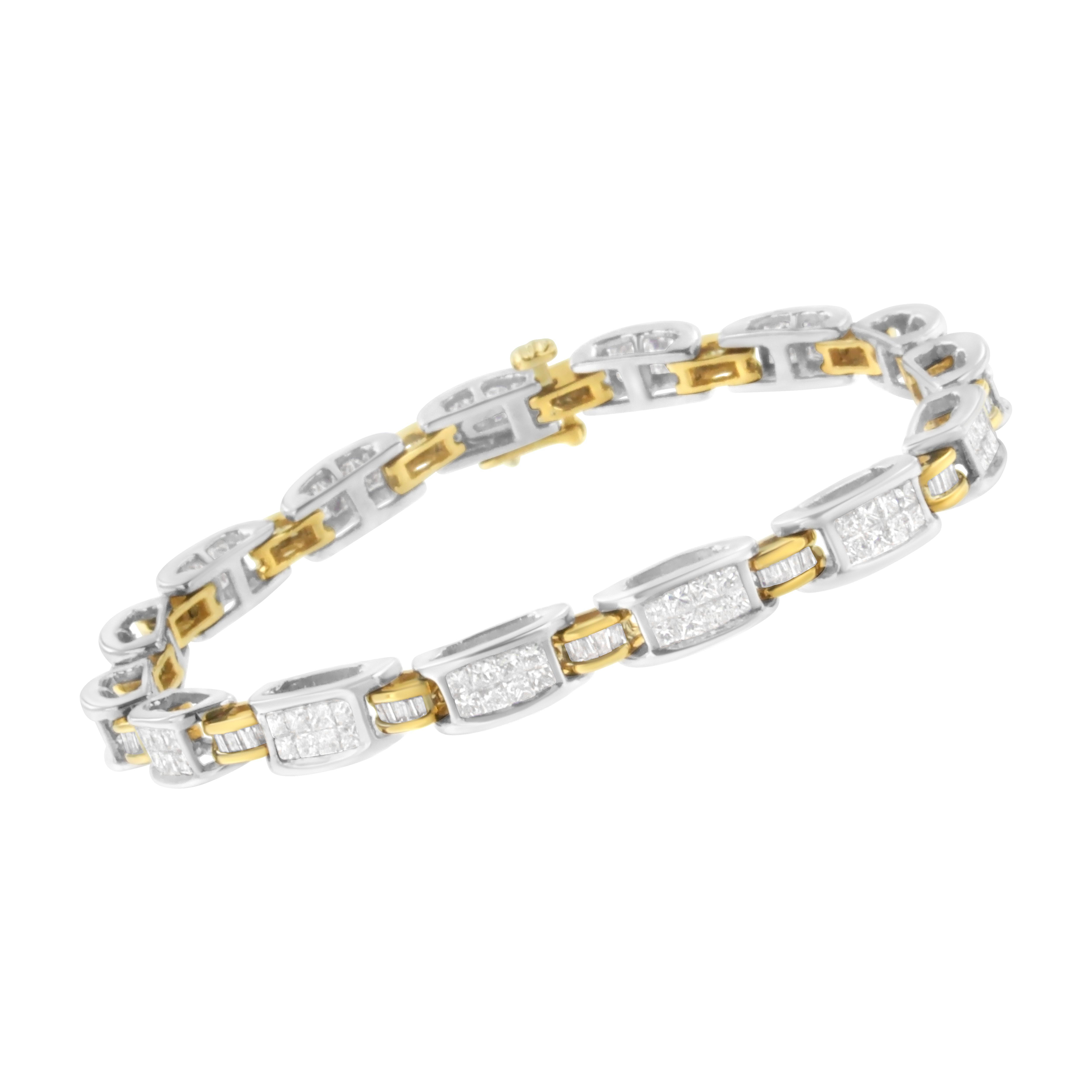 Princess Cut 14K Two-Tone Gold 3 ct TDW Diamond Link Bracelet 'H-I, SI2-I1'