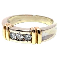 14K Two Tone Gold 3 Stone Natural Diamond Band Ring