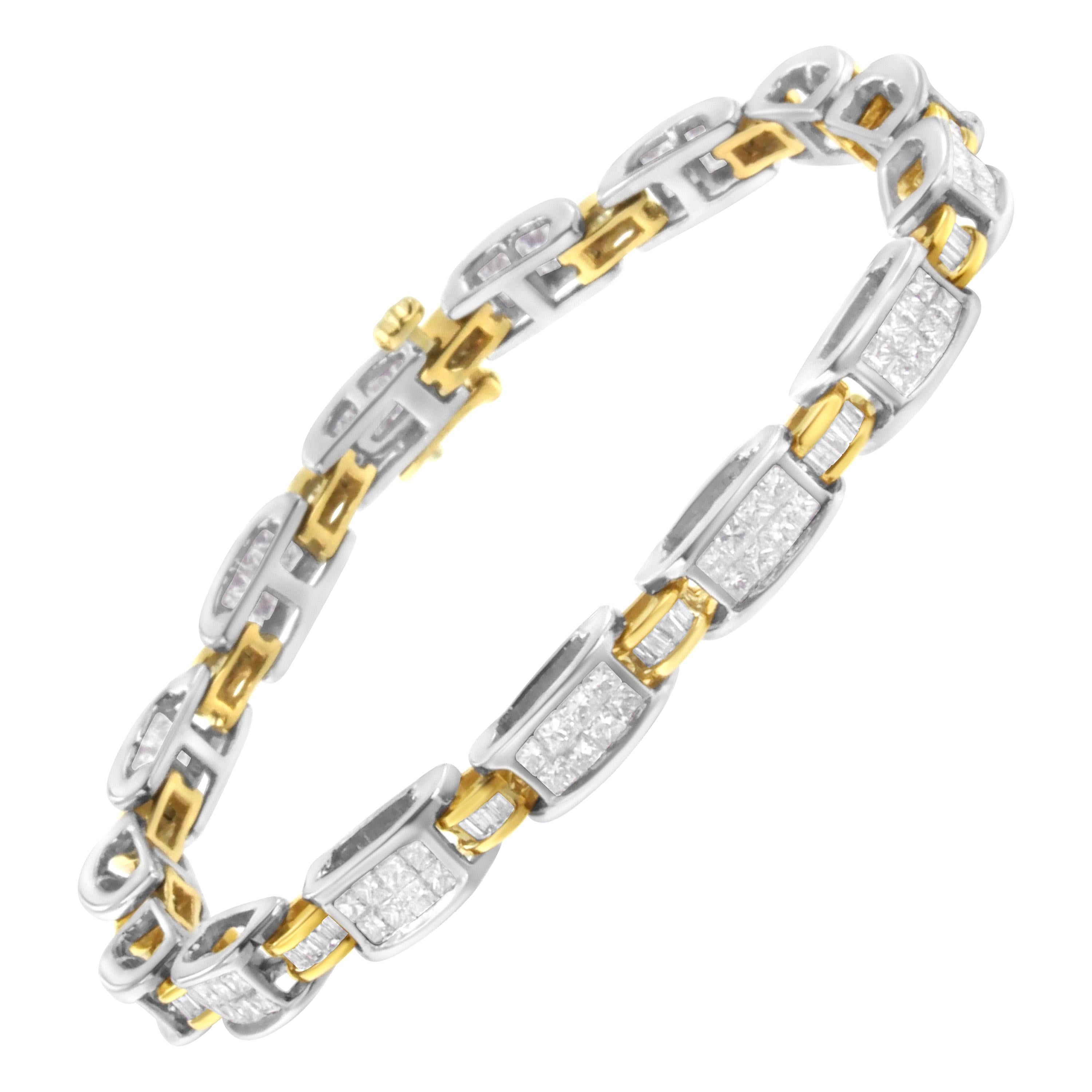 Bracelet à maillons en or bicolore 14 carats avec diamants de 3,0 carats « H-I, SI2-I1 »