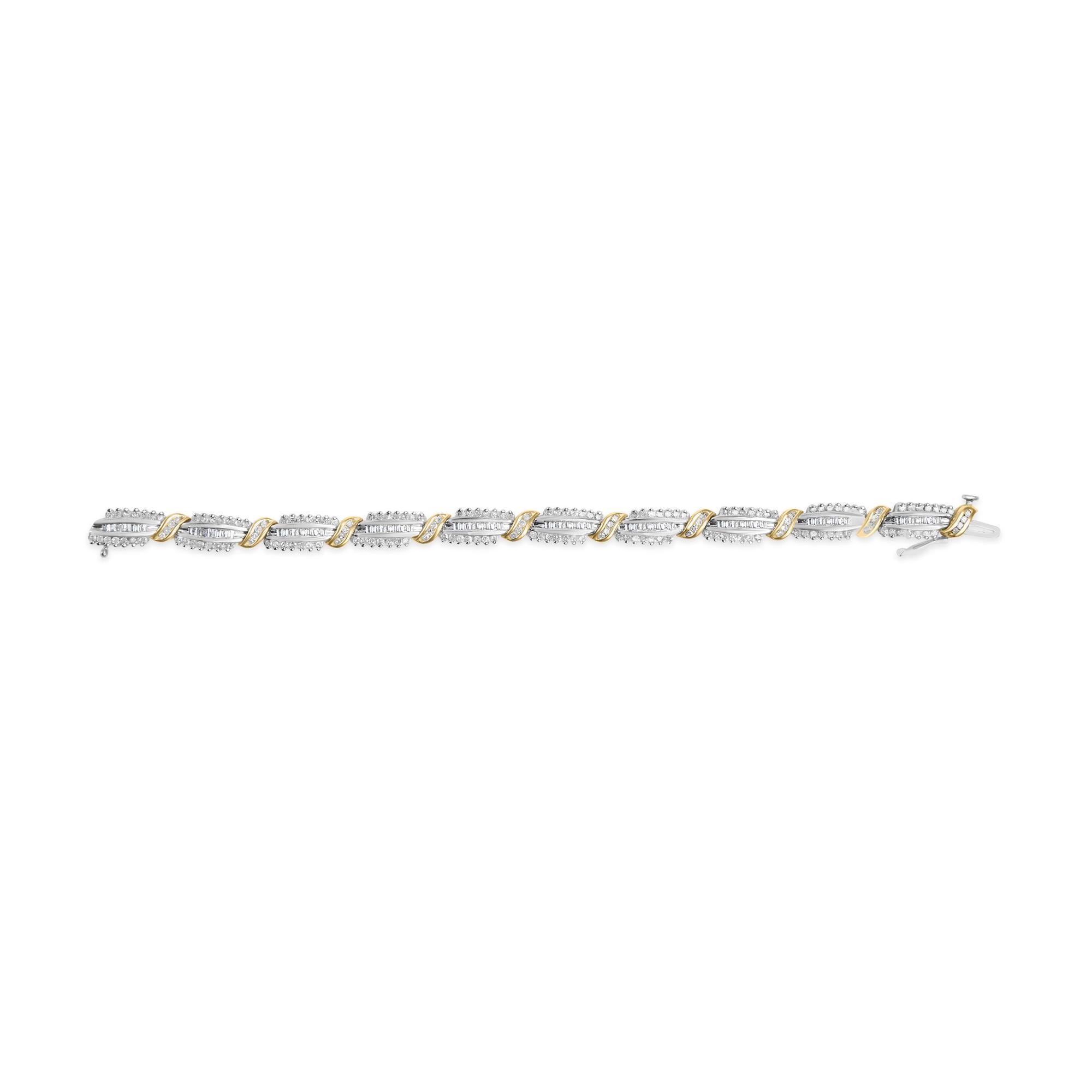 Taille ronde 14K Or bicolore 3.00 Cttw Diamond Multi Row and S Link Bracelet en vente