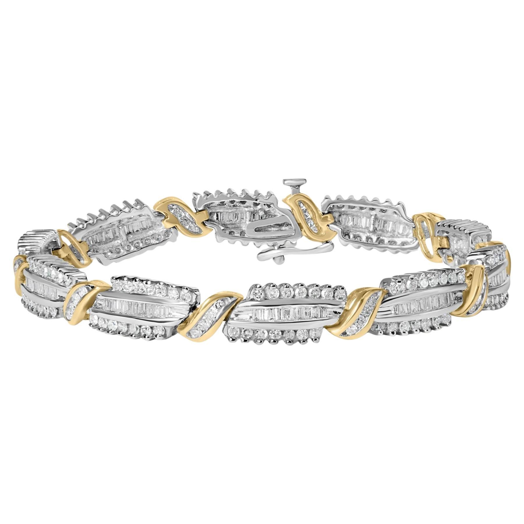14K Or bicolore 3.00 Cttw Diamond Multi Row and S Link Bracelet