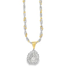 14k Two-Tone Gold 3.00ctw Pear, Round & Baguette Diamond Pendant Necklace