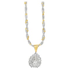 14k zweifarbiges Gold 3,00ctw Birne, Runde & Baguette Diamant-Anhänger Halskette