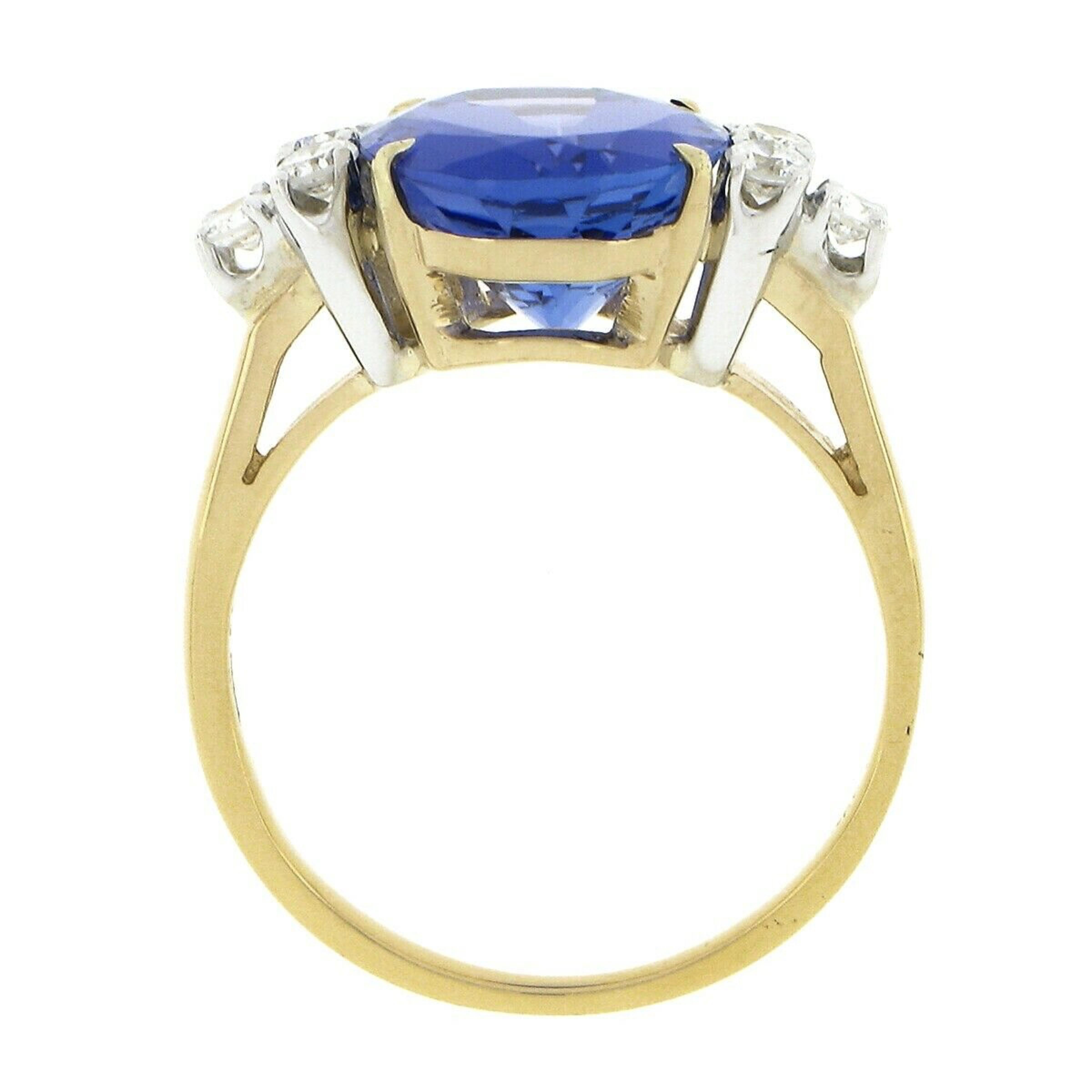 14k Two Tone Gold 4.81ctw GIA Oval Tanzanite Solitaire & Diamond Engagement Ring 2