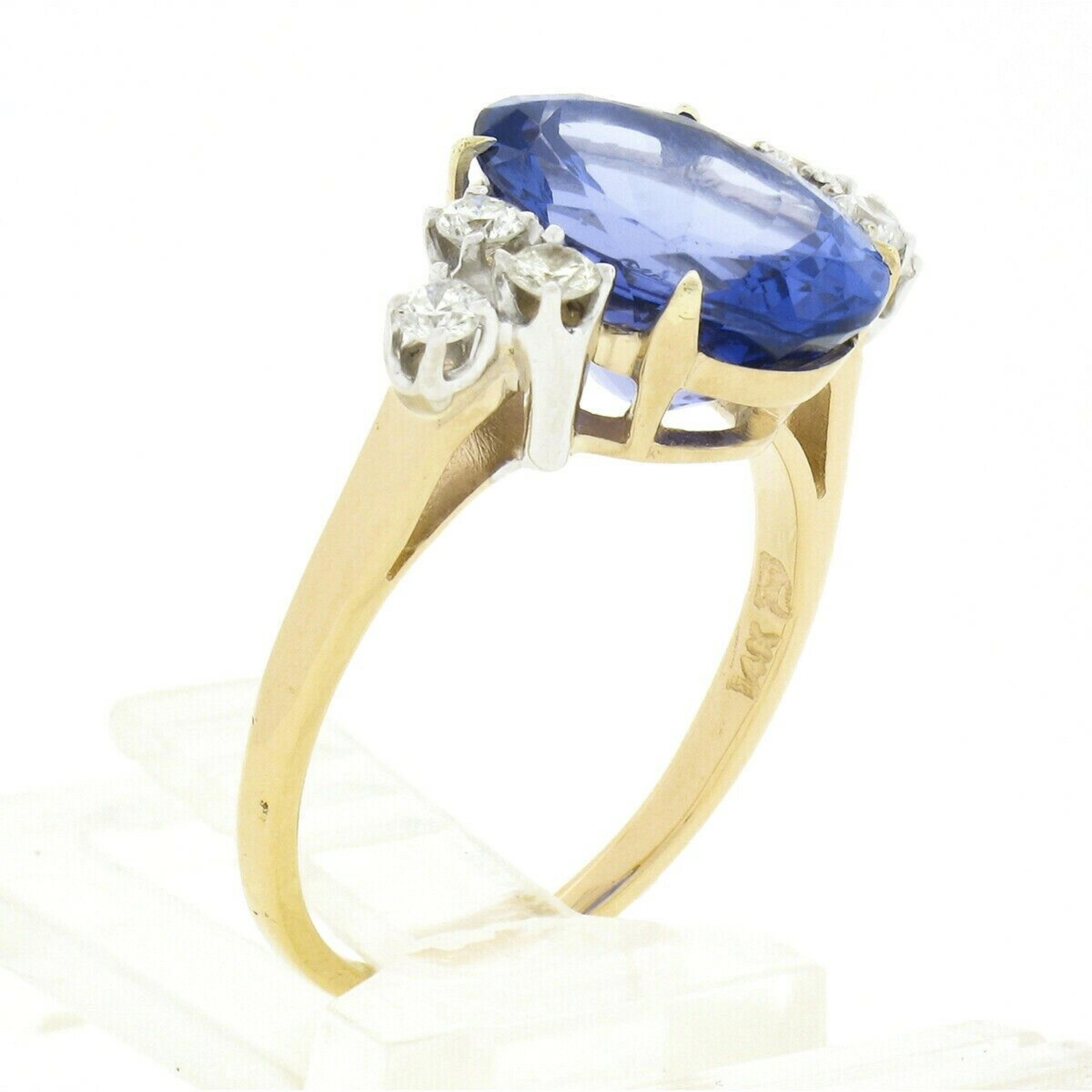 14k Two Tone Gold 4.81ctw GIA Oval Tanzanite Solitaire & Diamond Engagement Ring 3