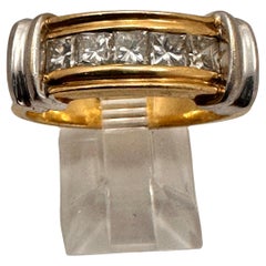 14k Two Tone Gold 5 Princess Cut Diamonds Ring 8mm Wide Band Size 8 1/4