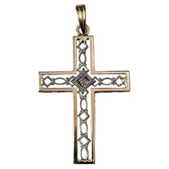 Ciondolo a croce in oro 14K bicolore e diamanti #23644