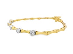 14K Two-Tone Gold Bamboo Bracelet with 0.25ct Natural Diamonds, 7 Inches