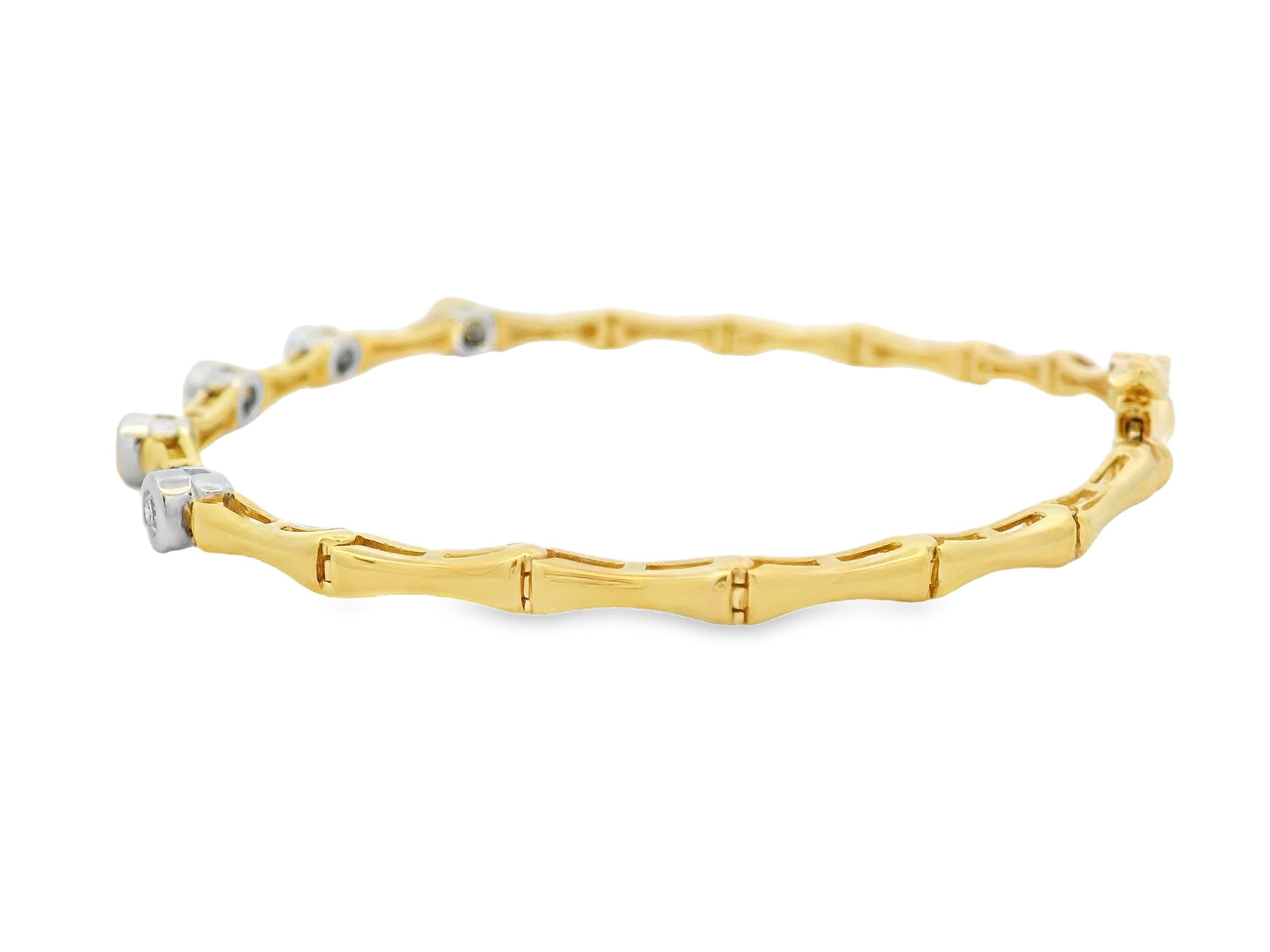 Pulsera de bambú de oro bicolor de 14 quilates con diamantes redondos de 0,25 ct 7 pulgadas Contemporáneo en venta