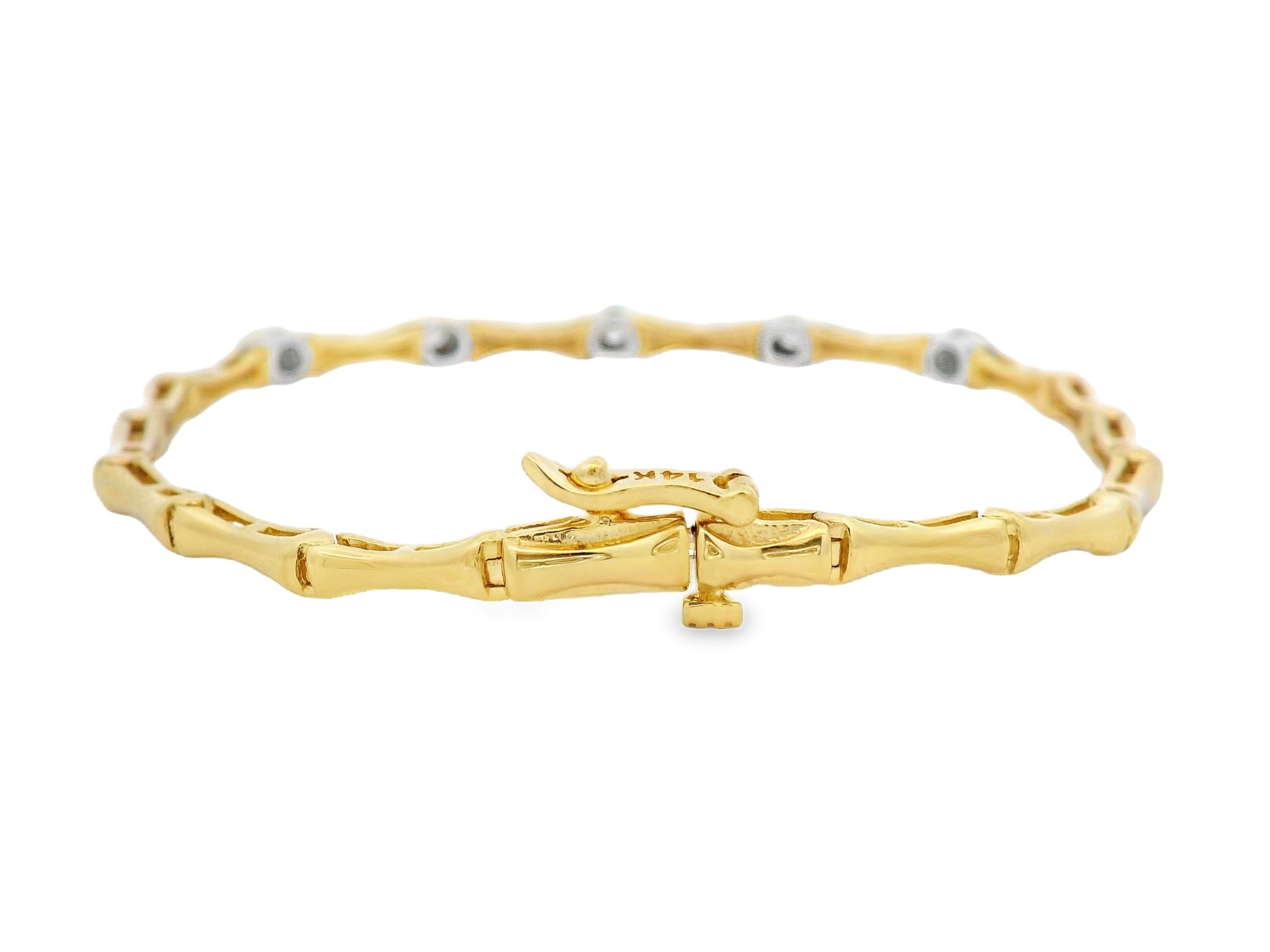 Pulsera de bambú de oro bicolor de 14 quilates con diamantes redondos de 0,25 ct 7 pulgadas Corte redondo en venta