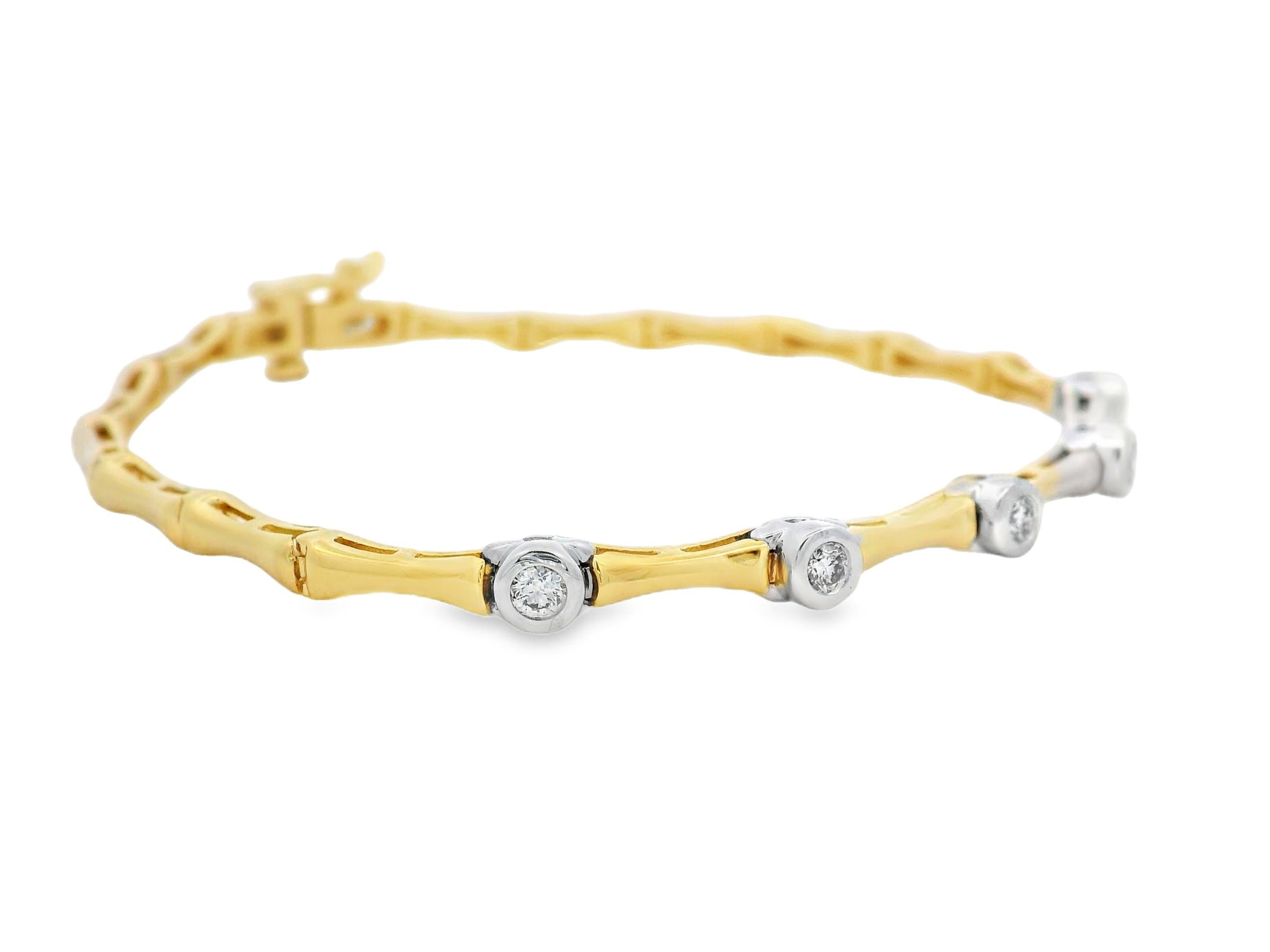 Pulsera de bambú de oro bicolor de 14 quilates con diamantes redondos de 0,25 ct 7 pulgadas en Nuevo estado para la venta en New York, NY