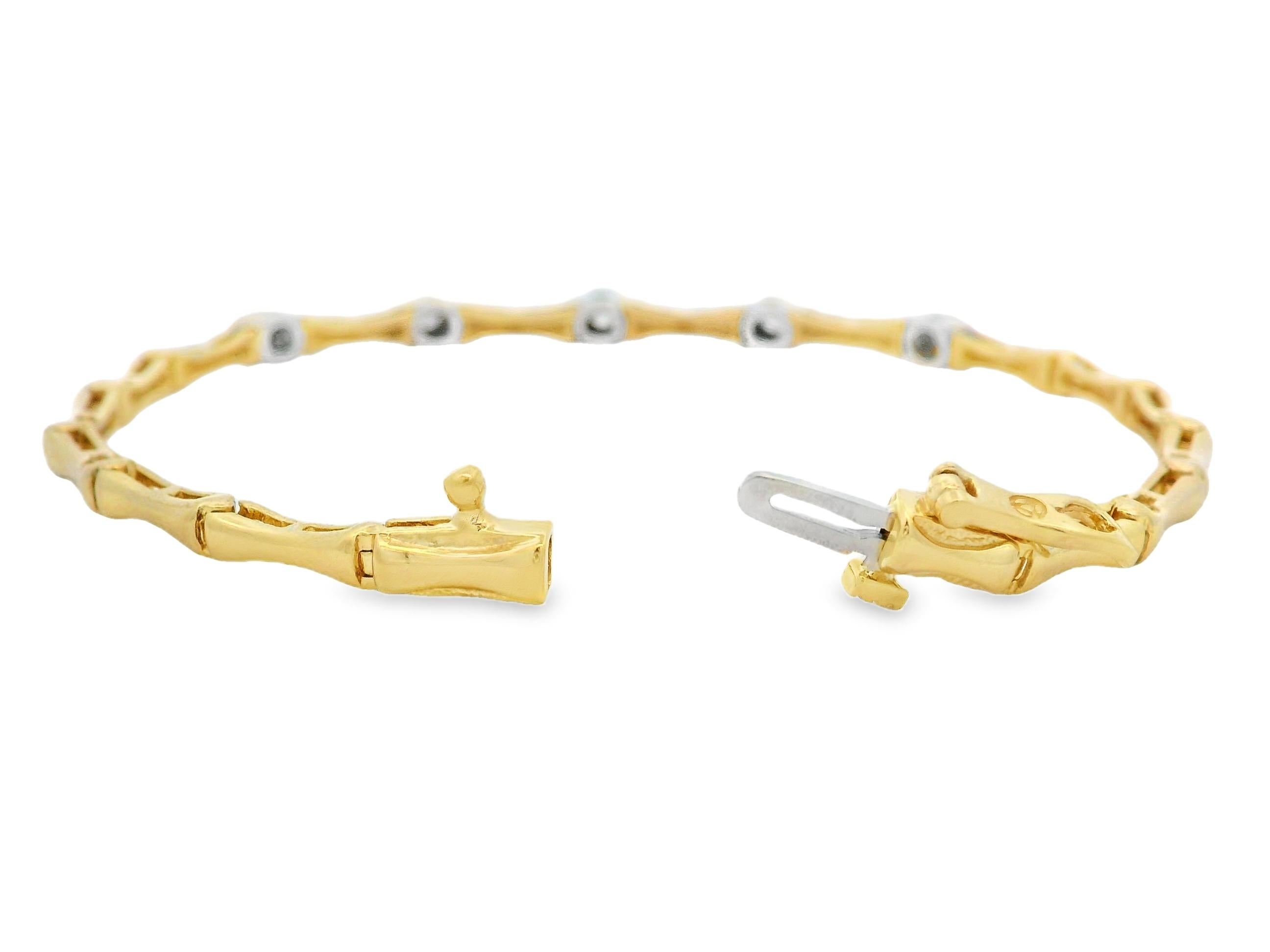 Femenino o masculino Pulsera de bambú de oro bicolor de 14 quilates con diamantes redondos de 0,25 ct 7 pulgadas en venta