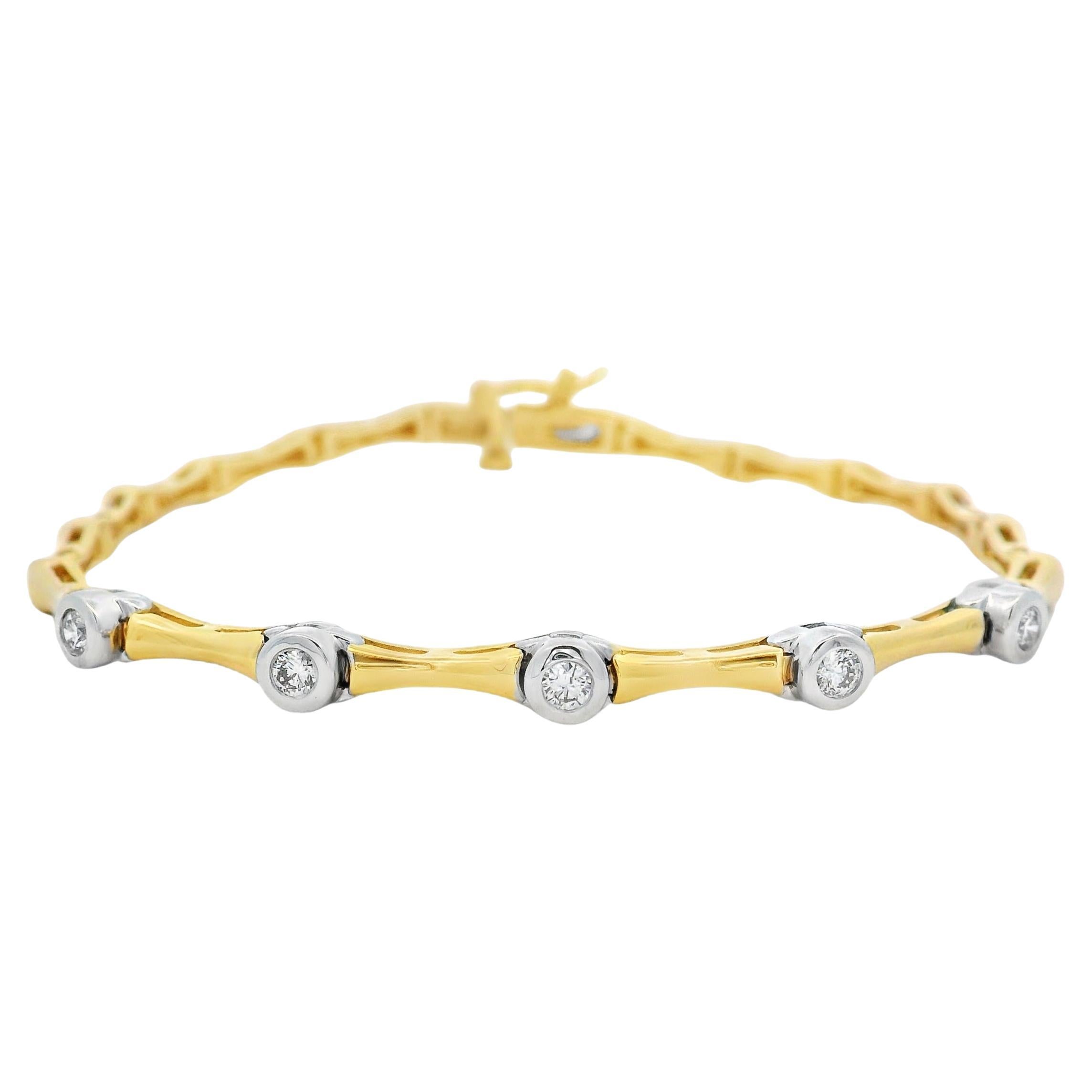 Bracelet Bambou en or 14K bicolore avec diamants ronds de 0.25ct 7-Inch