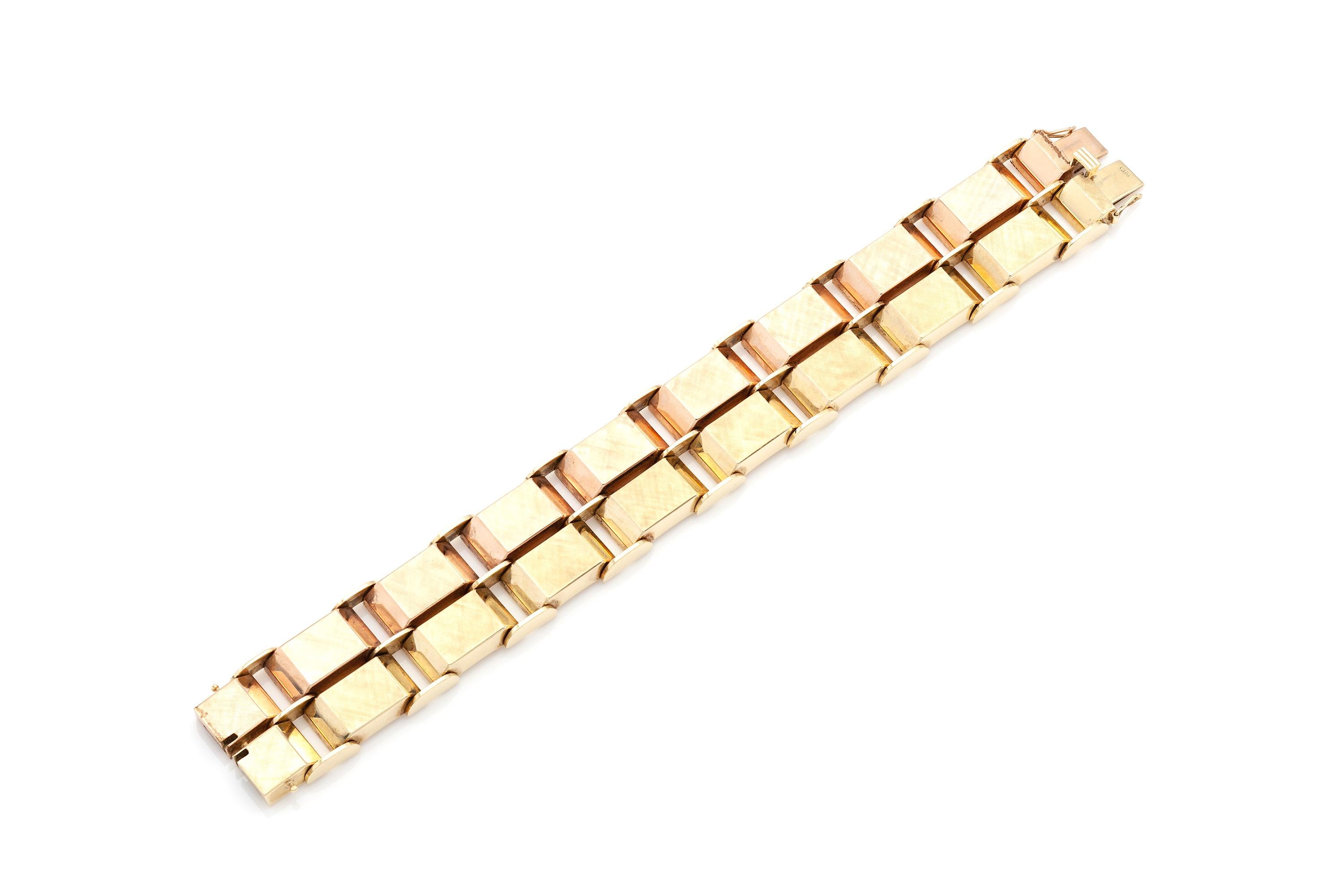 Finely crafted in 14K yellow and rose gold.
Size 7 1/2 inches. 
