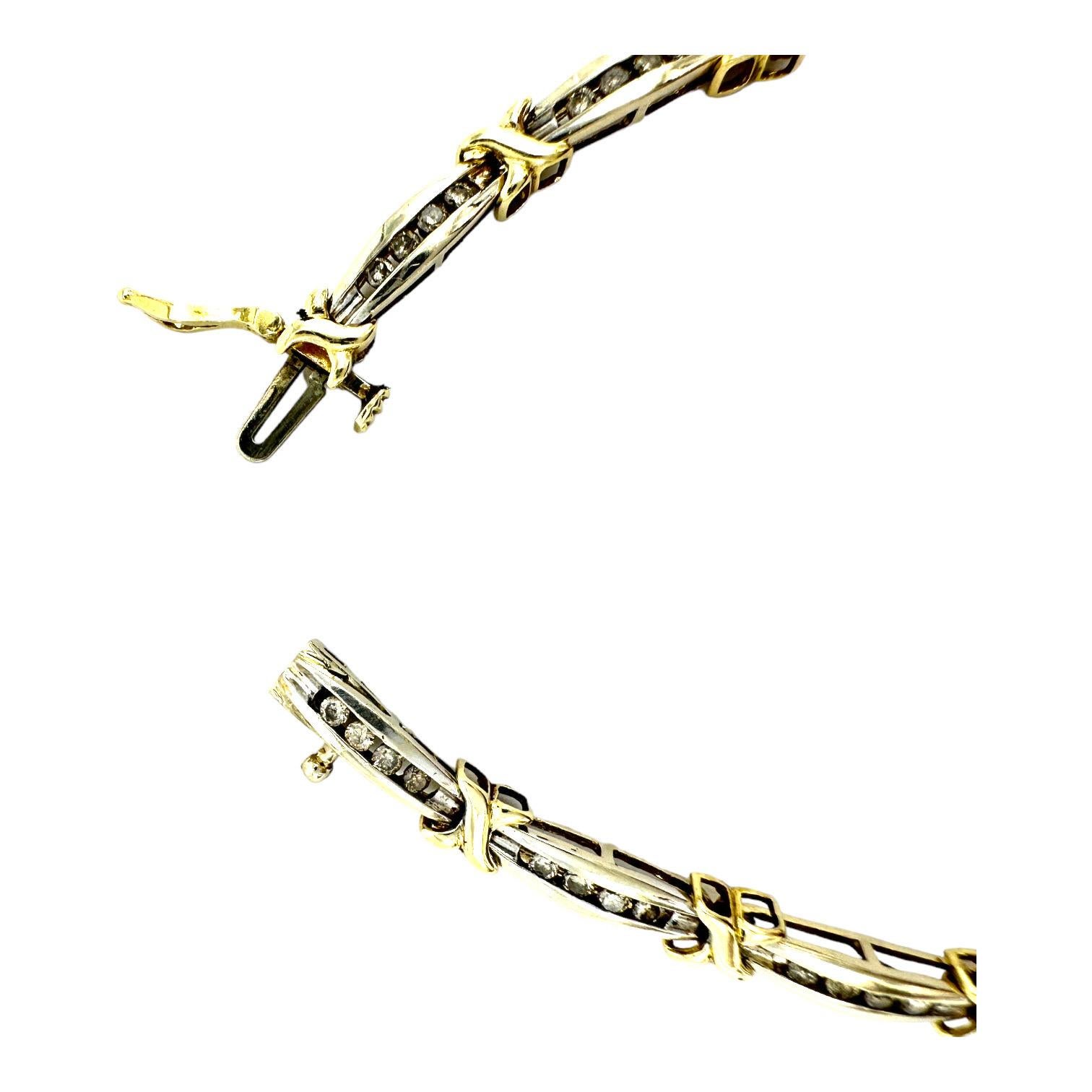 Contemporary 14K Two-Tone Gold Channel X Link 1.00 Carat Diamond Bracelet  For Sale