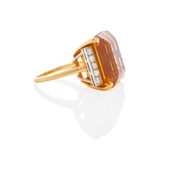 14k Two Tone Gold Citrine Cocktail Ring with Diamond Accents Size 6.5