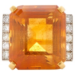 Bague cocktail en or bicolore 14k à la citrine avec accents de diamants Taille 6.5