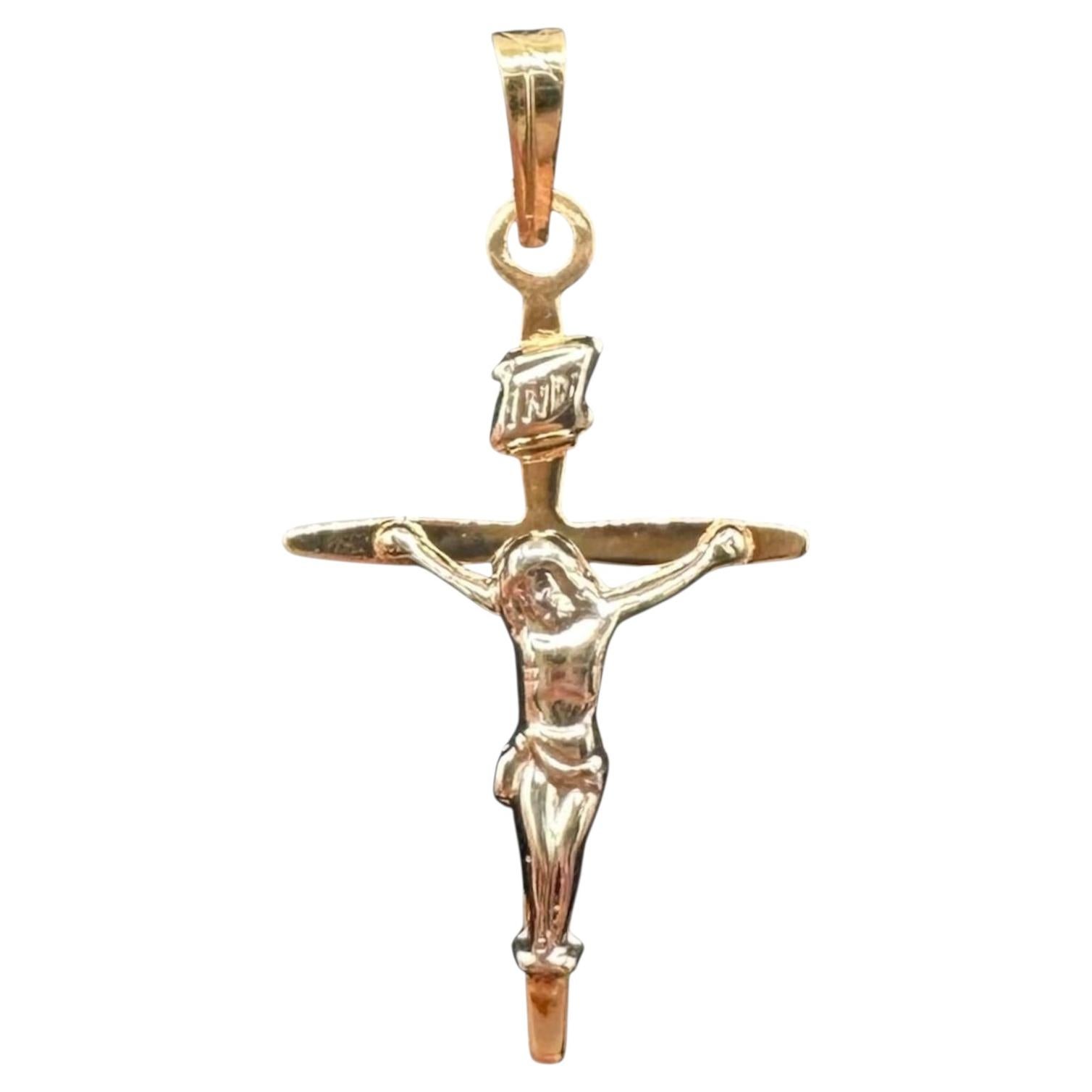 14K Pendentif Crucifix en or bicolore blanc jaune 0.35g