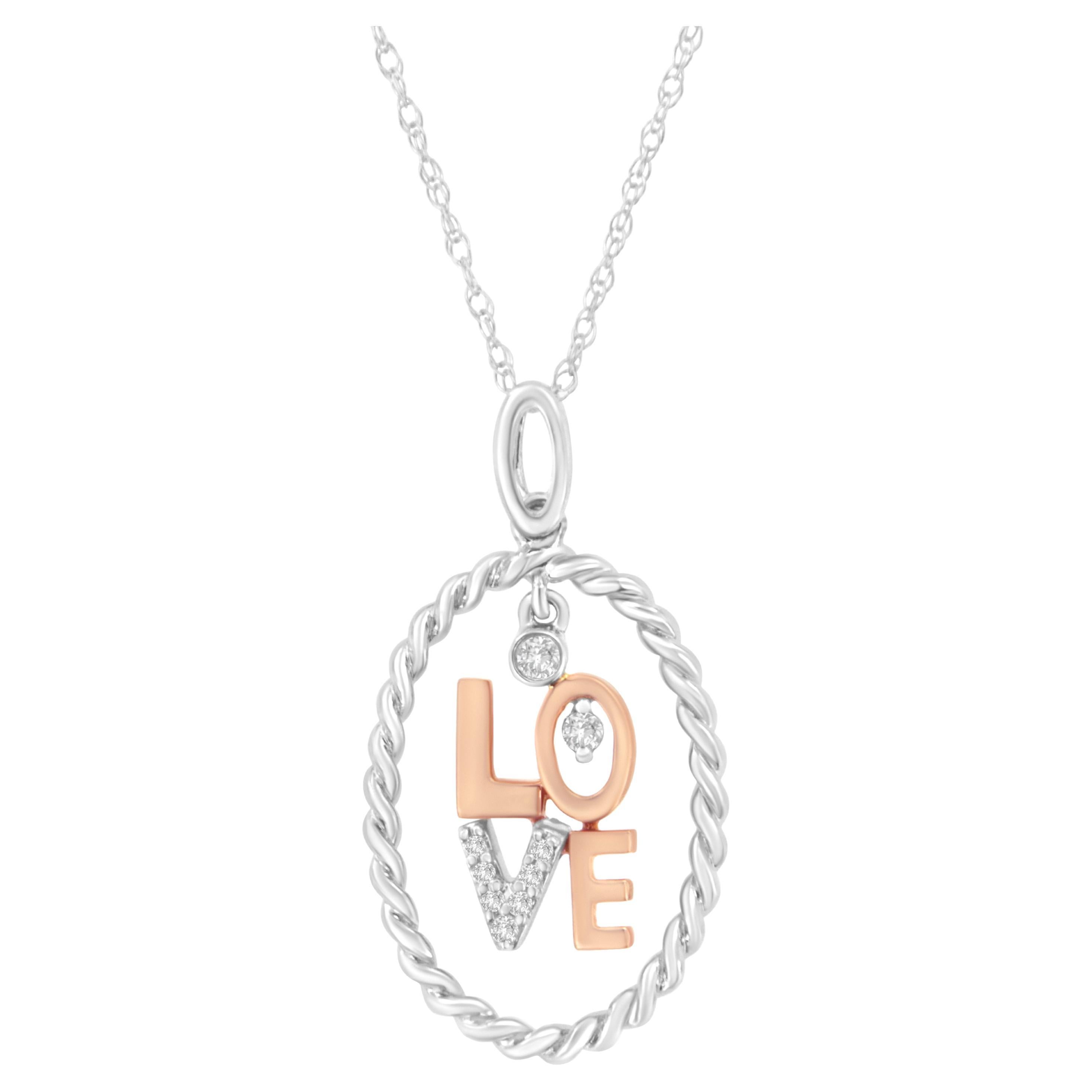 Collier pendentif « Love » en or bicolore 14 carats avec diamants