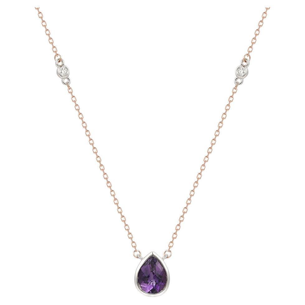 14K Two Tone Gold Diamond Amethyst Necklace For Sale