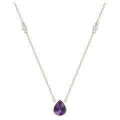 14K Two Tone Gold Diamond Amethyst Necklace