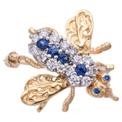 14k Two-Tone Gold Diamond and Sapphire Bumblebee Brooch